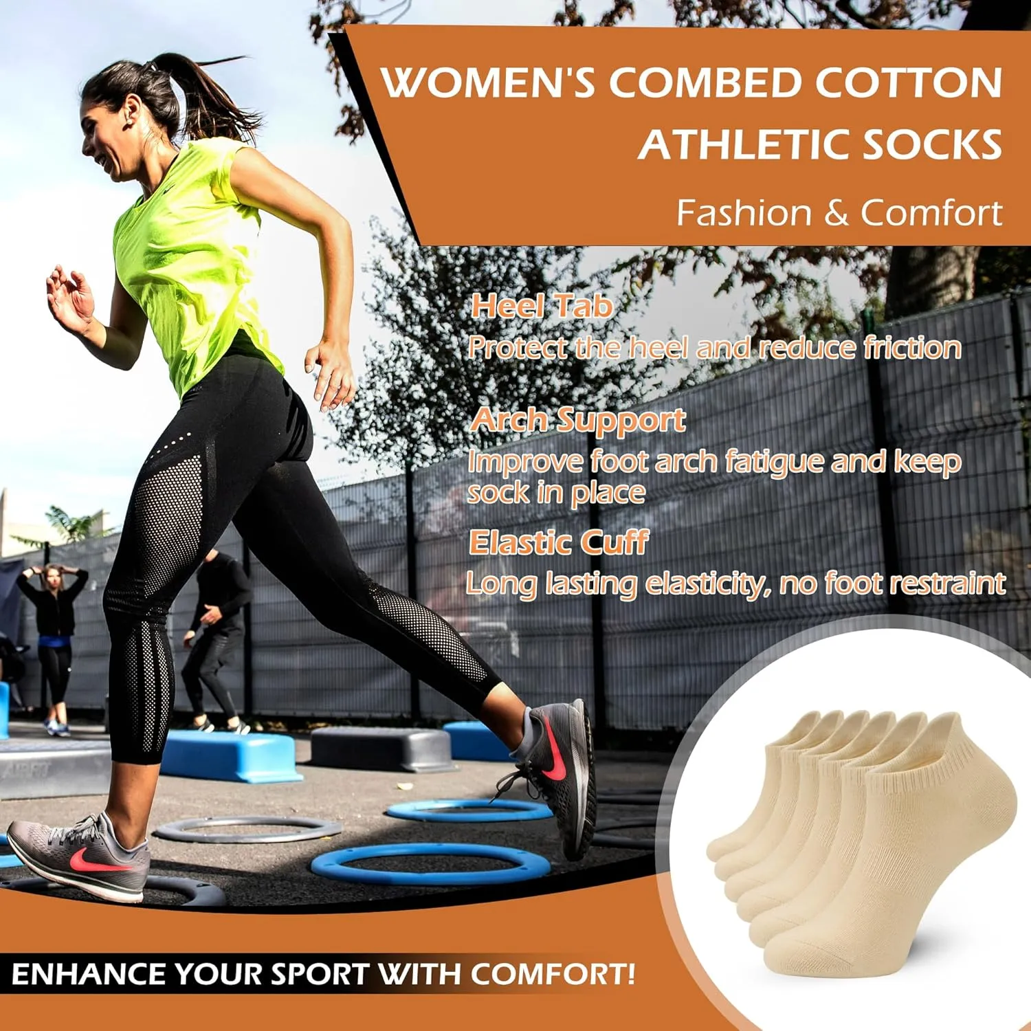 Ankle Thin Socks Womens Combed Cotton Low Cut Athletic No Show Running Socks With Heel Tab 6 Pairs
