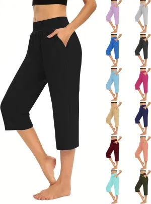 Capri Pants for Women Cotton Elastic High Waisted Stretch Lightweight Tummy Control Leggings Yoga Workout Gym Outfits