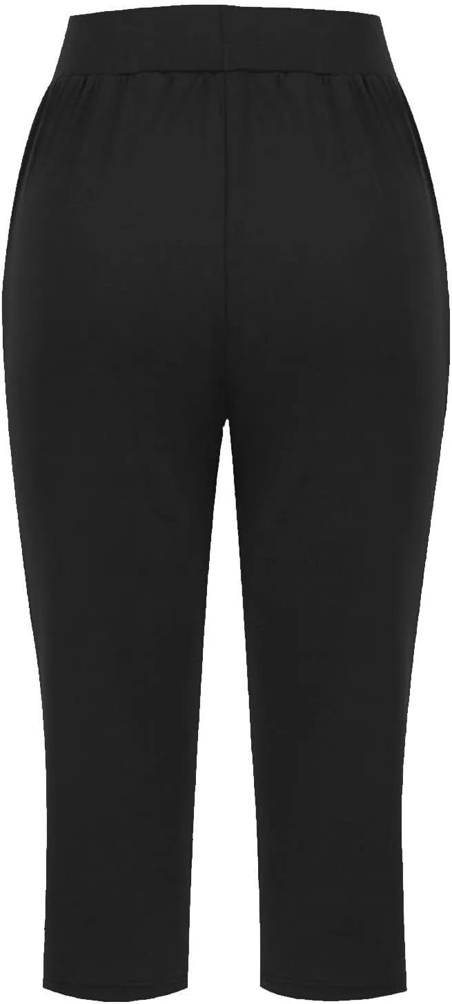 Capri Pants for Women Cotton Elastic High Waisted Stretch Lightweight Tummy Control Leggings Yoga Workout Gym Outfits