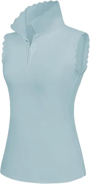 JACK SMITH Women Sleeveless Golf Polo Shirt Button Scalloped Tank Tops Moisture Wicking Tennis Shirts with Split Hem