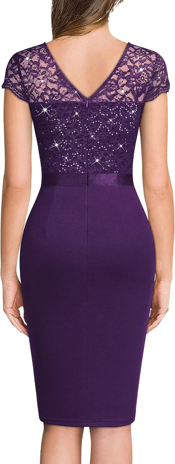 Miusol Women's Elegant Cap Sleeve Sequin Lace Cocktail Dress