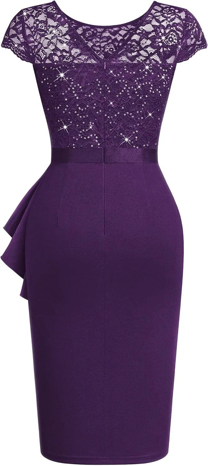 Miusol Women's Elegant Cap Sleeve Sequin Lace Cocktail Dress
