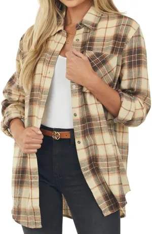 NUOREEL Womens Plaid Shirts Button Down Flannel Shirts Boyfriend Long Sleeve Shirts
