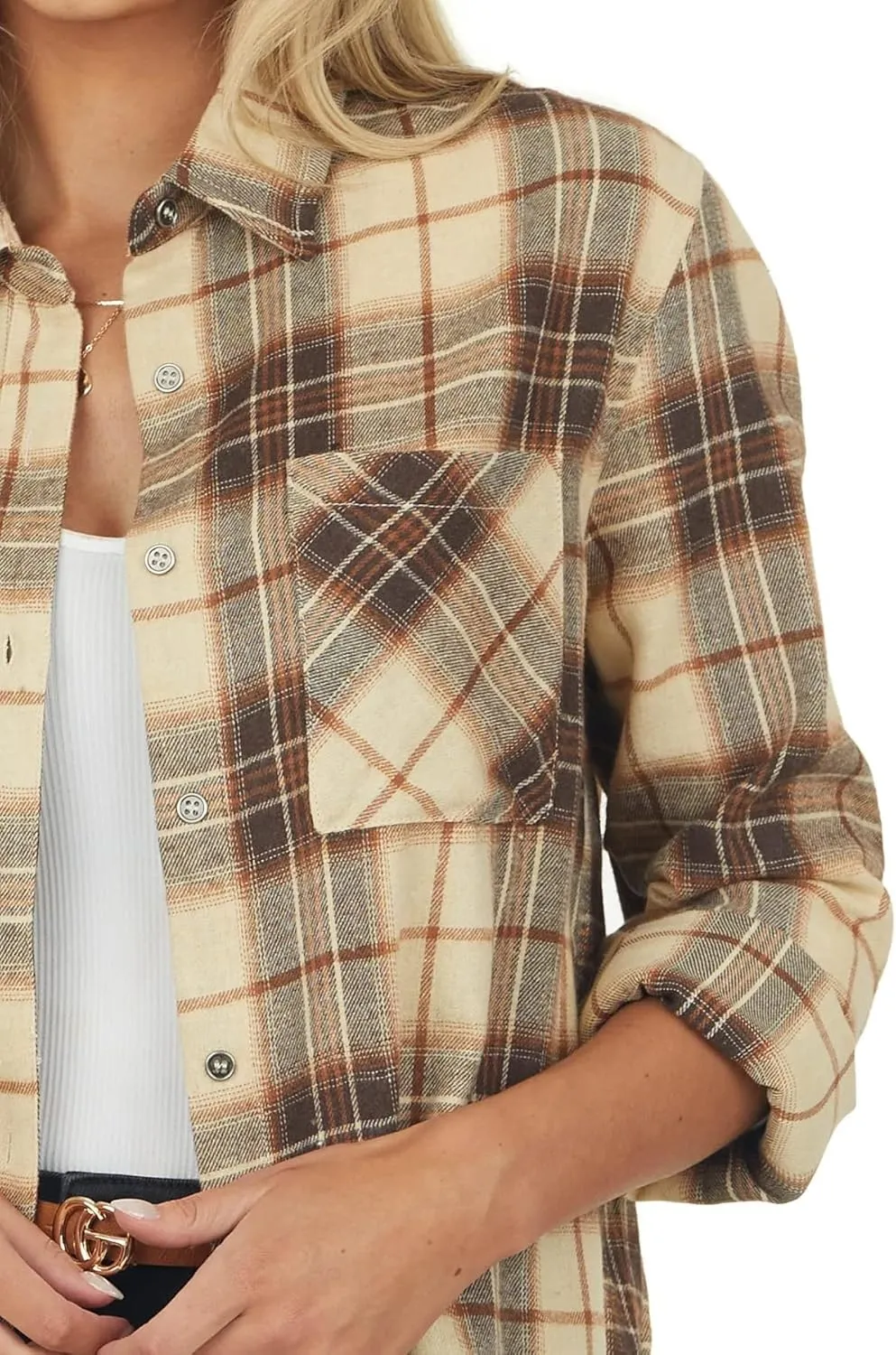 NUOREEL Womens Plaid Shirts Button Down Flannel Shirts Boyfriend Long Sleeve Shirts