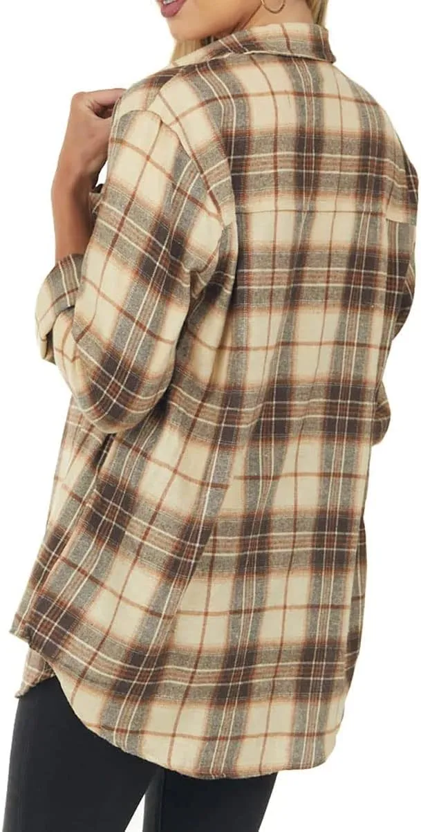 NUOREEL Womens Plaid Shirts Button Down Flannel Shirts Boyfriend Long Sleeve Shirts
