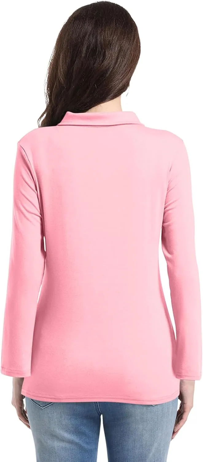 PGANDS Women's Long Sleeve Collared Polo Shirts V Neck Button Down Casual Tops