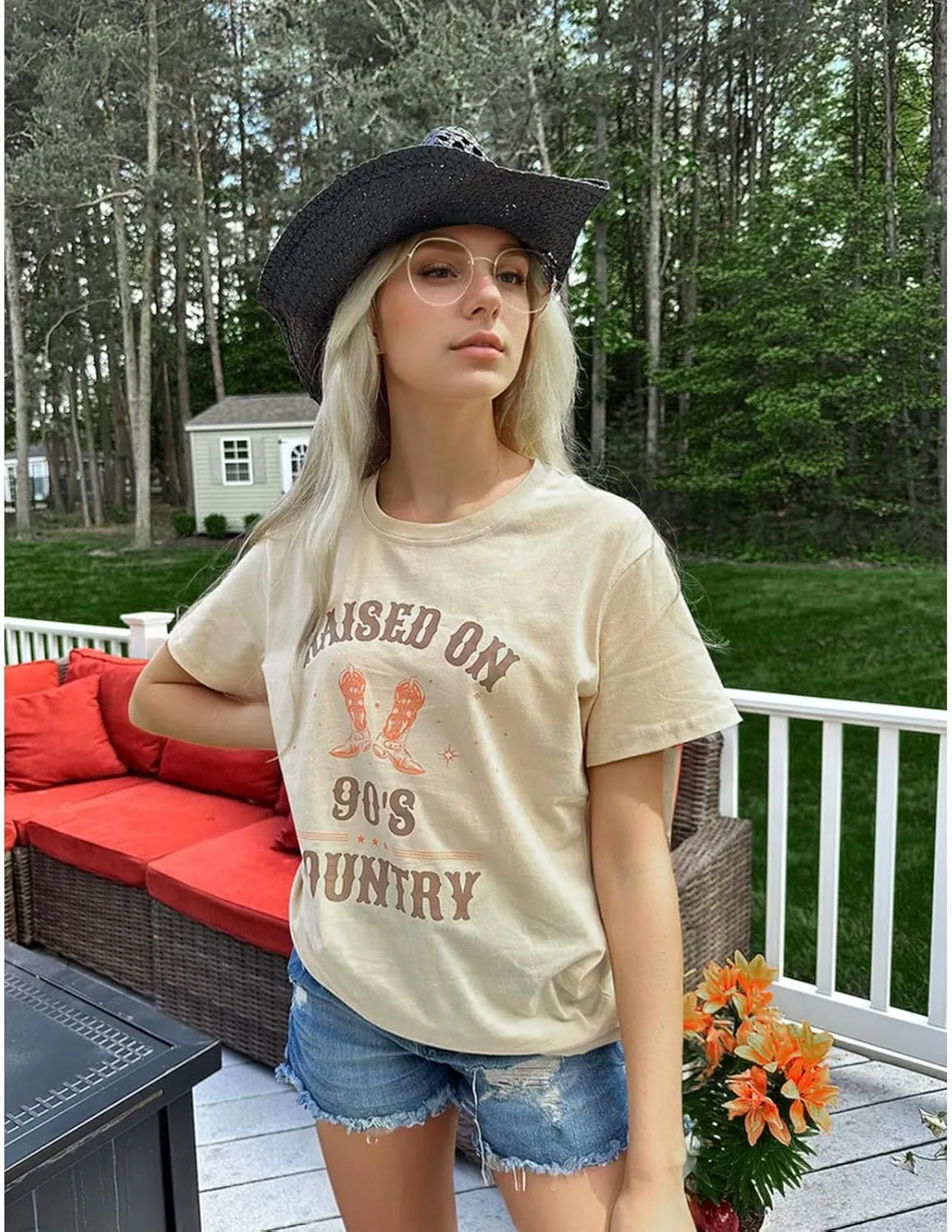 Raised On 90s Country Shirt Vintage Cowgirl Tees Concert Outfits Casual Music Oversized Graphic Summer T Shirts Tops