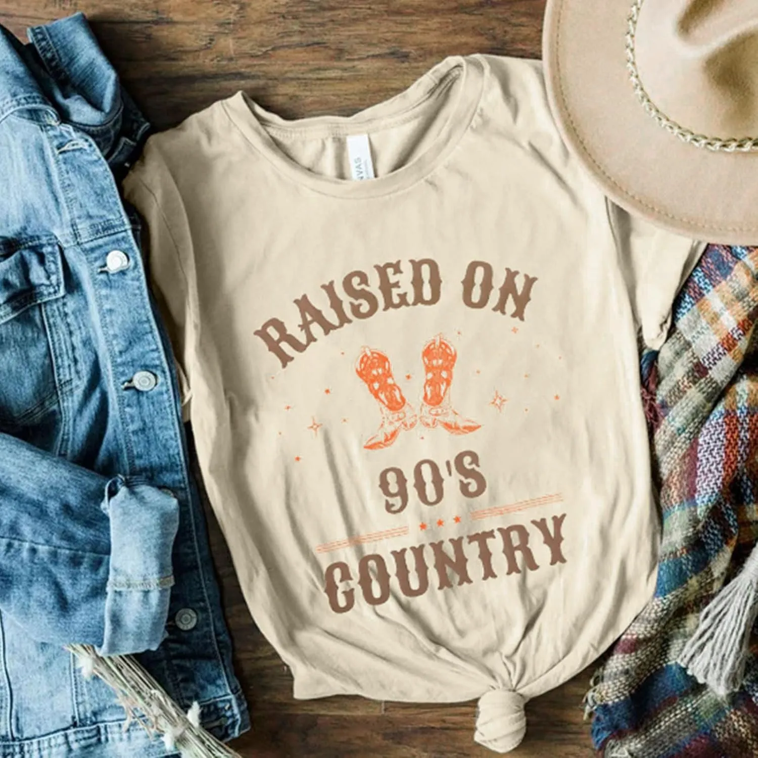 Raised On 90s Country Shirt Vintage Cowgirl Tees Concert Outfits Casual Music Oversized Graphic Summer T Shirts Tops