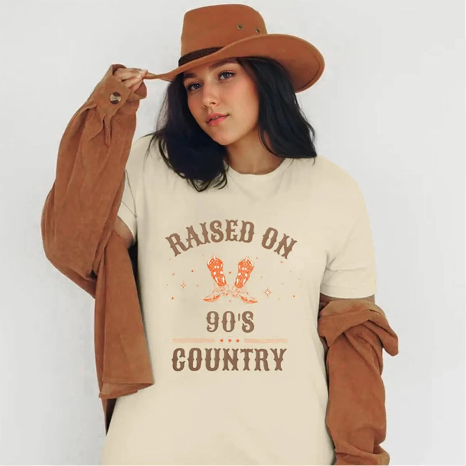 Raised On 90s Country Shirt Vintage Cowgirl Tees Concert Outfits Casual Music Oversized Graphic Summer T Shirts Tops