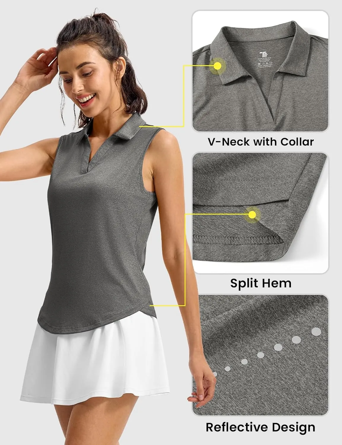 Rdruko Women's Sleeveless Golf Polo Shirts V-Neck Collared Tennis Quick Dry UPF 50  Lightweight Athletic Tank Tops