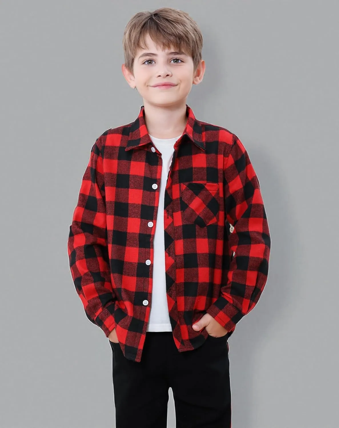 SANGTREE Mens & Boys Plaid Shirt Long Sleeve Button Down Flannel Shirts, US 3 Months - Adult 9XL