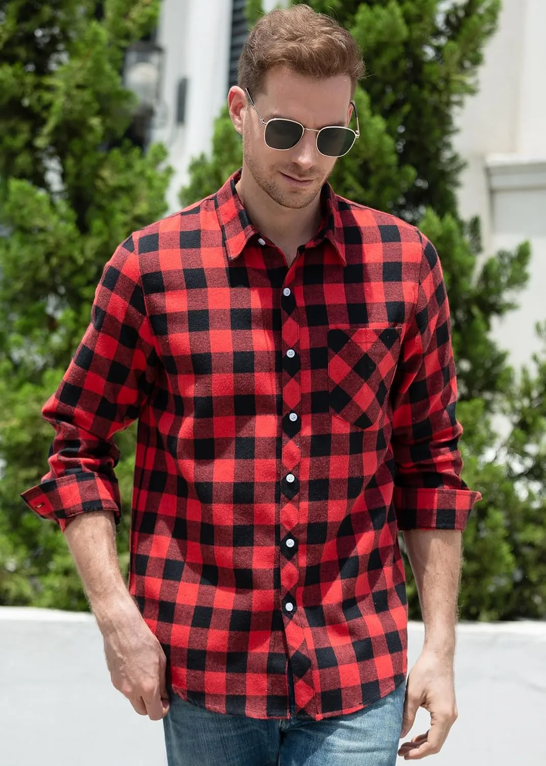 SANGTREE Mens & Boys Plaid Shirt Long Sleeve Button Down Flannel Shirts, US 3 Months - Adult 9XL