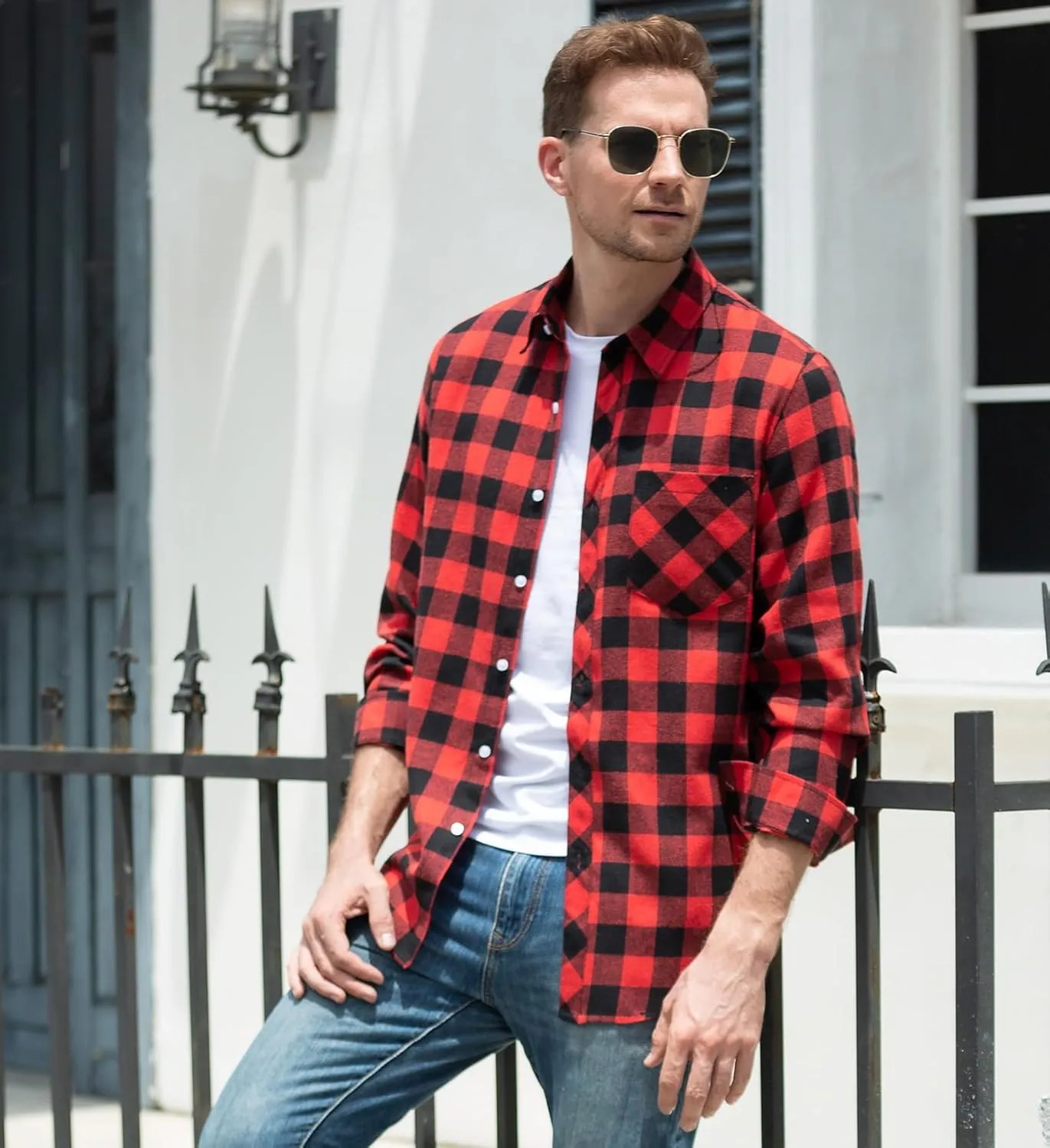 SANGTREE Mens & Boys Plaid Shirt Long Sleeve Button Down Flannel Shirts, US 3 Months - Adult 9XL