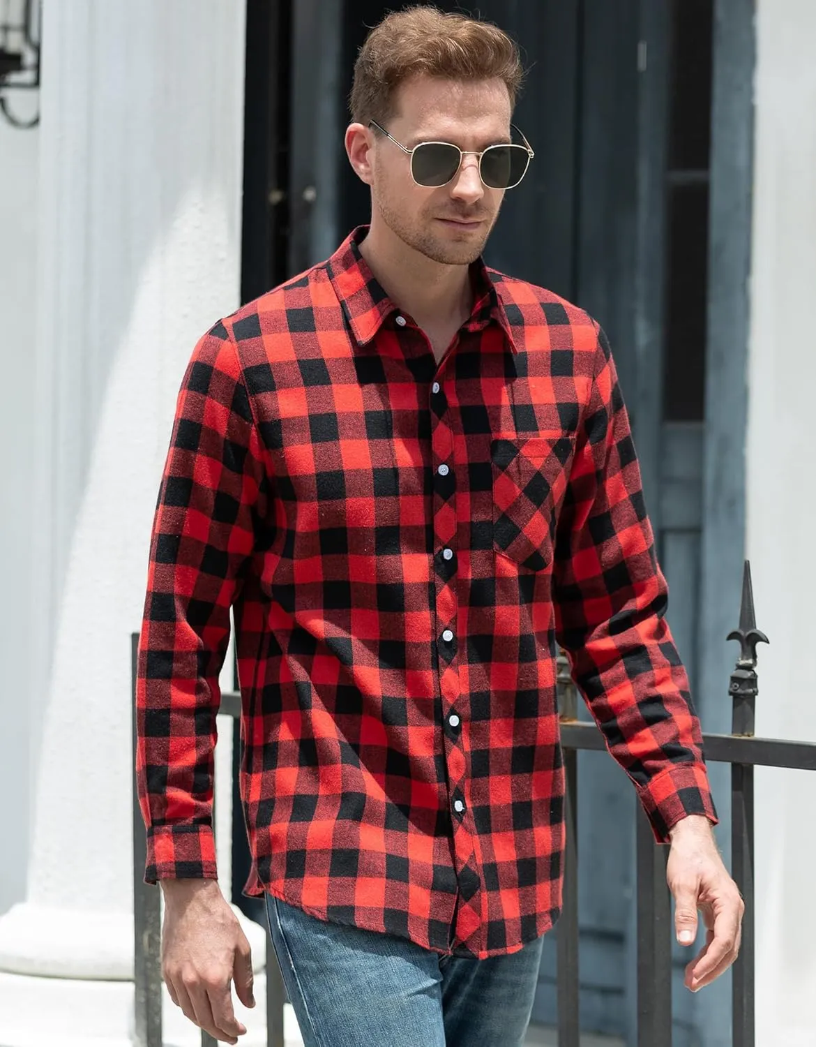 SANGTREE Mens & Boys Plaid Shirt Long Sleeve Button Down Flannel Shirts, US 3 Months - Adult 9XL