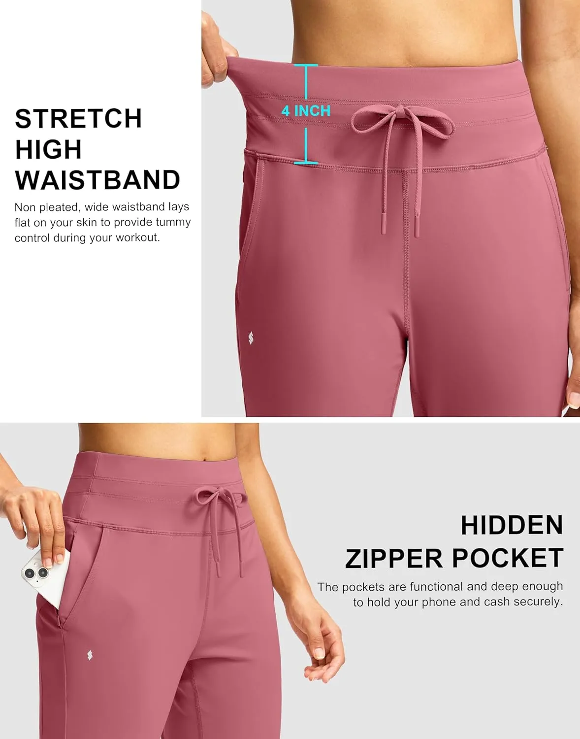 Soothfeel Womens Joggers with Zipper Pockets High Waisted Sweatpants Athletic Leggings Pants for Workout Running Yoga