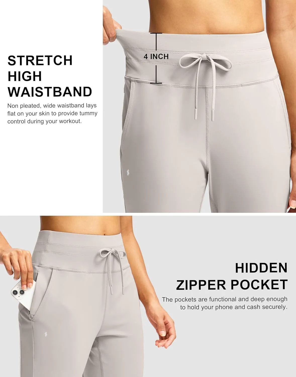 Soothfeel Womens Joggers with Zipper Pockets High Waisted Sweatpants Athletic Leggings Pants for Workout Running Yoga