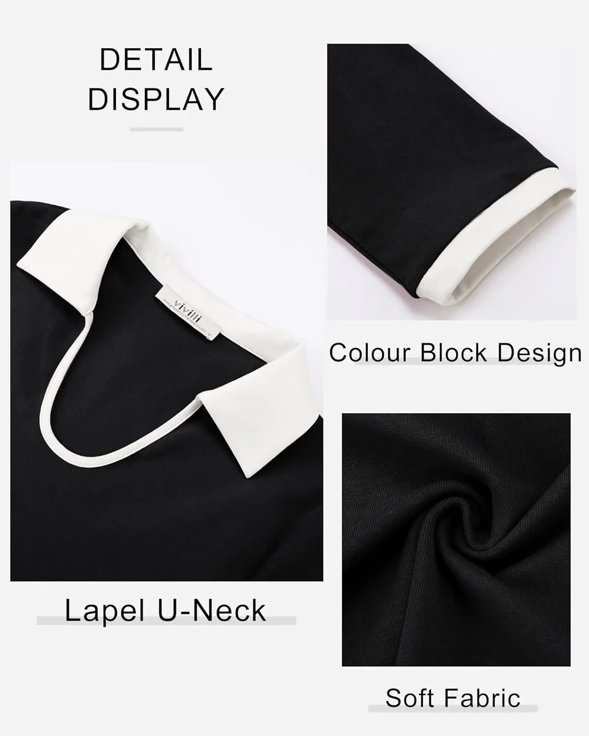 Vivilli Women's 3/4 Sleeve Polo Shirts Colour Block Blouse 2024 Fall Business Casual Tops