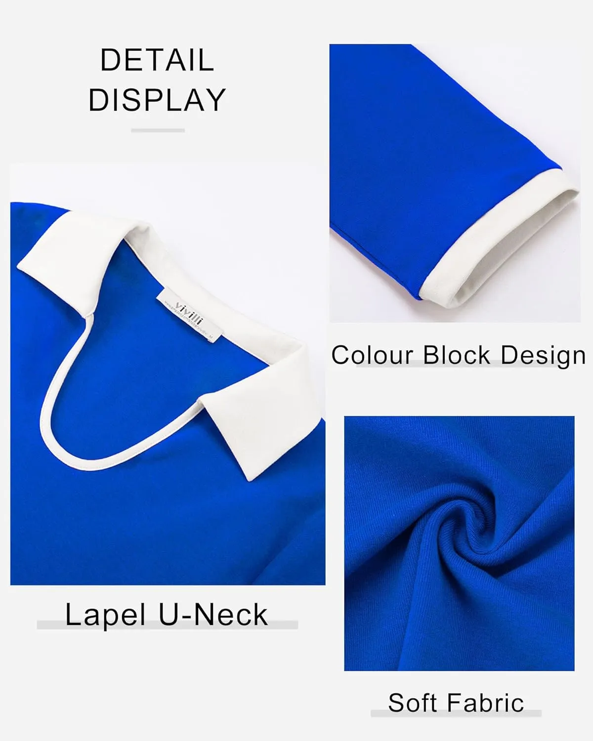 Vivilli Women's 3/4 Sleeve Polo Shirts Colour Block Blouse 2024 Fall Business Casual Tops