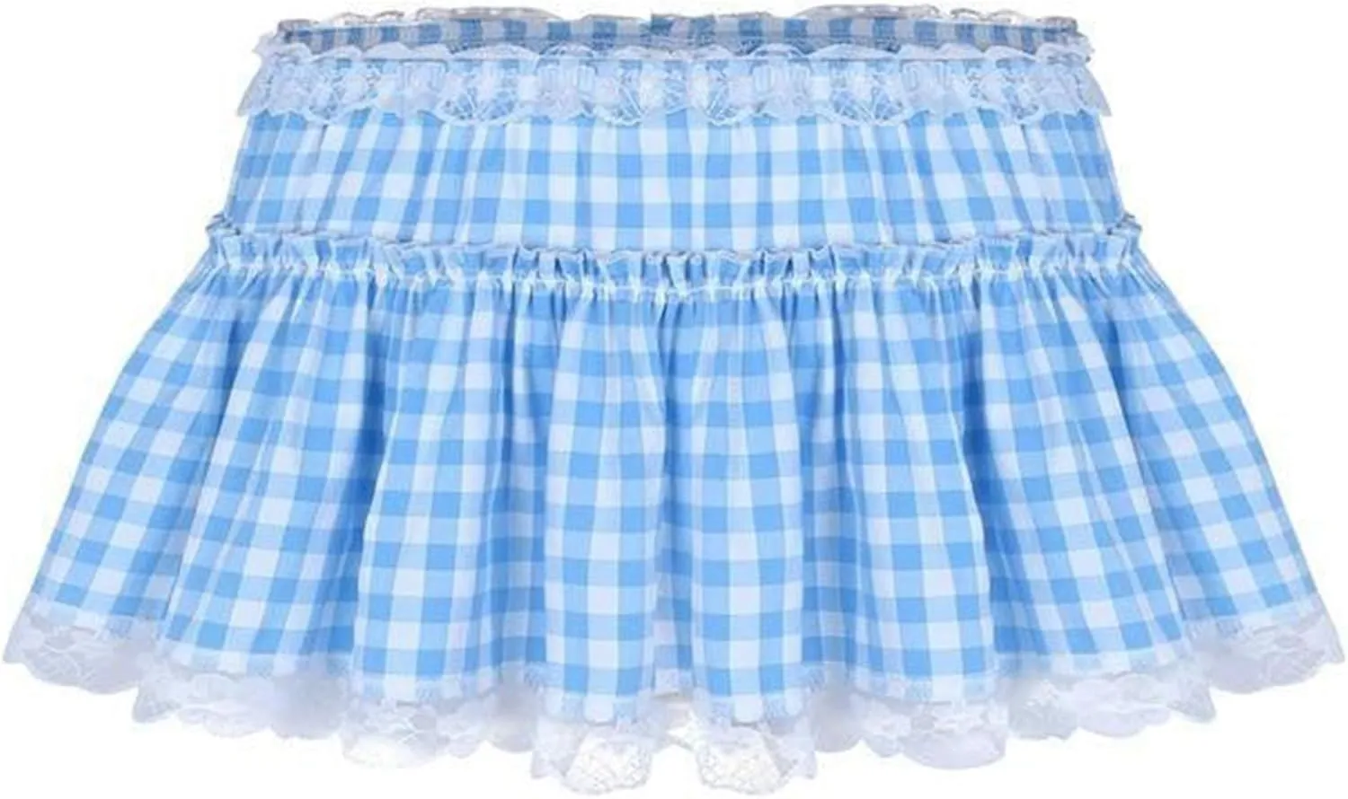 Women Blue Y2k Ruffle Gingham Mini Skirt Fairy Lace Plaid Checkered Dress Sexy Low Waist Halloween Pleated Skirt