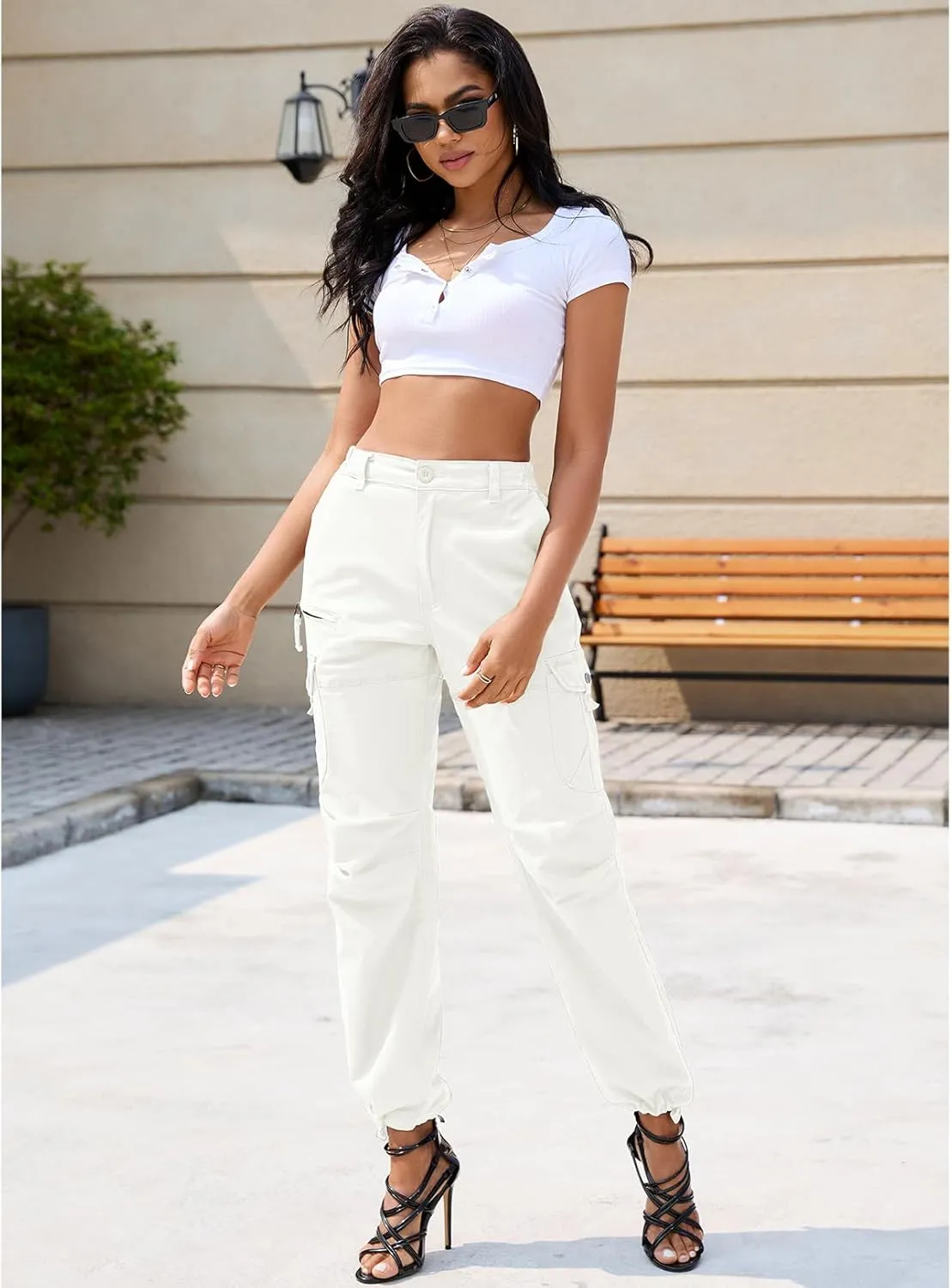 Women's Cargo Pants Casual Y2K Streetwear Cotton Summer Travel Work Hiking Pants with 7 Pockets Combat Tactical