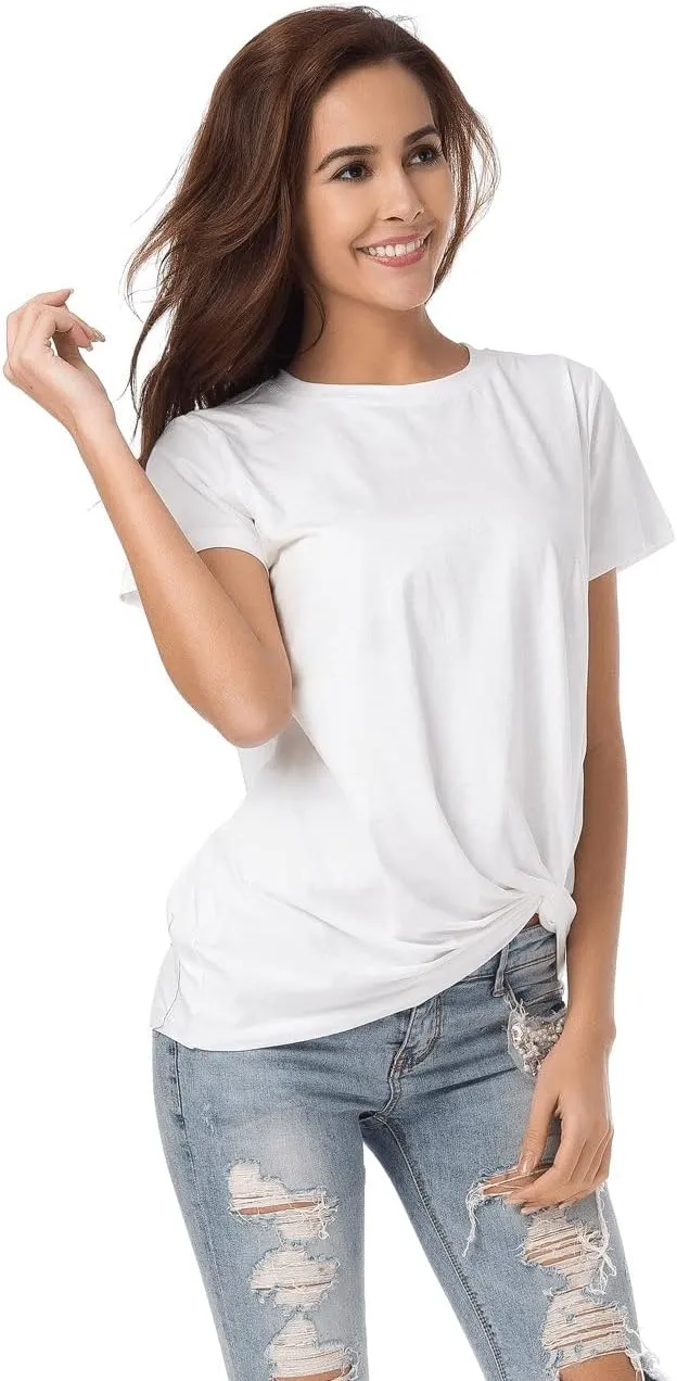 Womens Cotton T-Shirts Casual Short Sleeve Loose Fitting Tunic Basic Tee Tops
