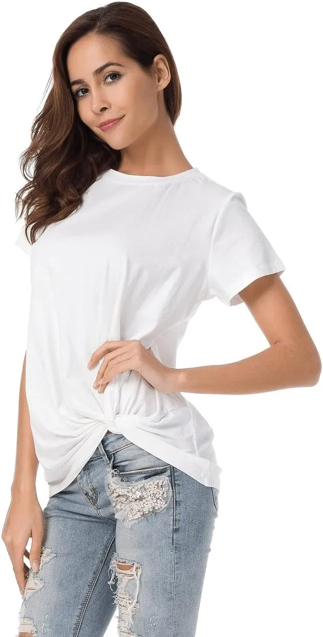 Womens Cotton T-Shirts Casual Short Sleeve Loose Fitting Tunic Basic Tee Tops