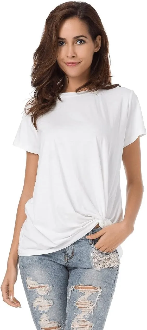 Womens Cotton T-Shirts Casual Short Sleeve Loose Fitting Tunic Basic Tee Tops