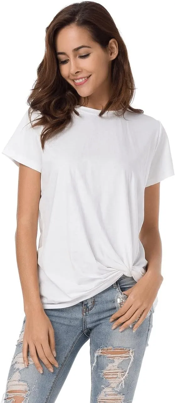 Womens Cotton T-Shirts Casual Short Sleeve Loose Fitting Tunic Basic Tee Tops