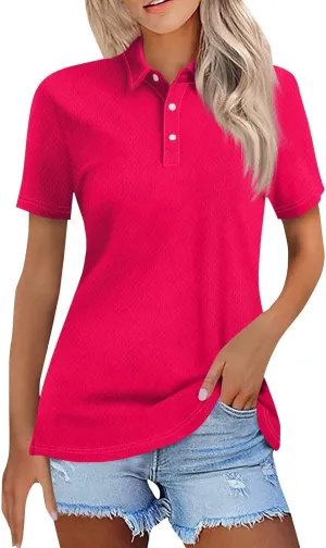 Womens Polo Shirts Short Sleeve Button Lapel Collared Summer Tops Casual Business Dressy Going Out Basic Tees
