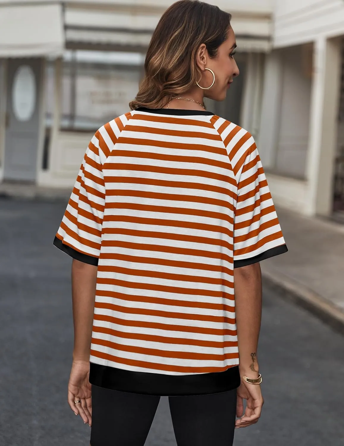 Zeagoo Women Striped T Shirts Oversized Crewneck Short Sleeve Tops Summer Casual Blouse Color Block Basic Tee S-XXL