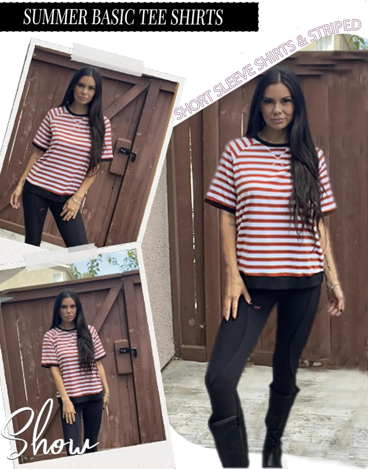 Zeagoo Women Striped T Shirts Oversized Crewneck Short Sleeve Tops Summer Casual Blouse Color Block Basic Tee S-XXL